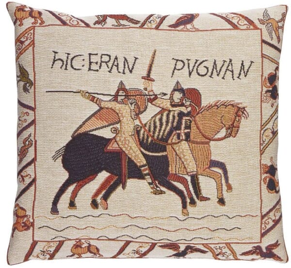 Pair of Bayeux Tapestry Cushions with Feather Filler - 46x46cm - Save £40