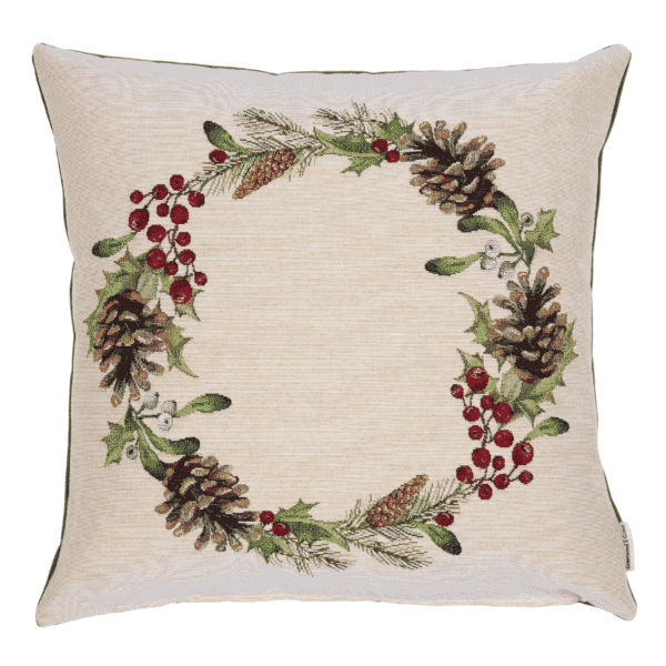 Pine & Berry Wreath Woven Cushion - 42x42cm (17