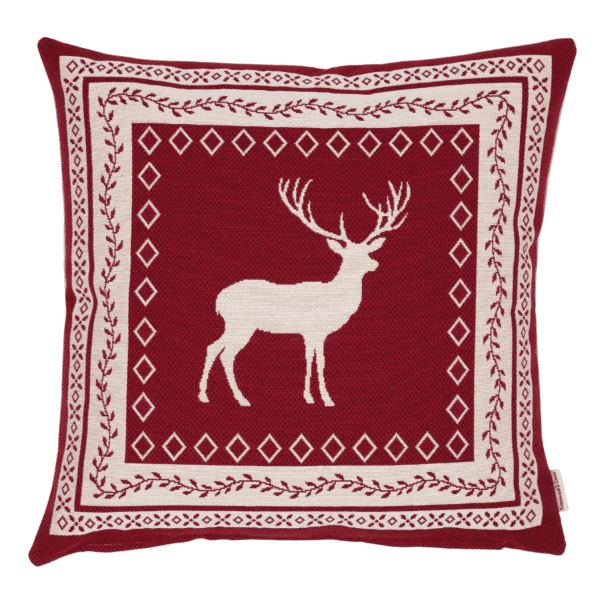 Nordic Stag Red Woven Cushion - 42x42cm (17