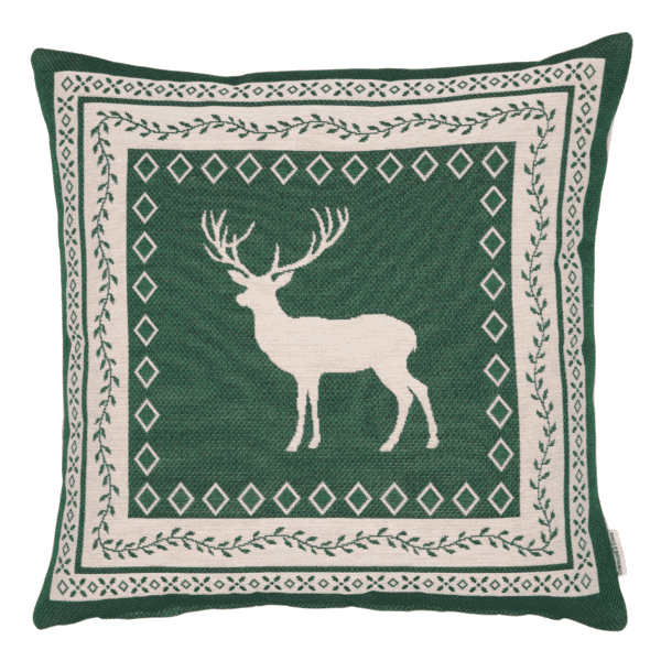 Nordic Stag Green Woven Cushion - 42x42cm (17