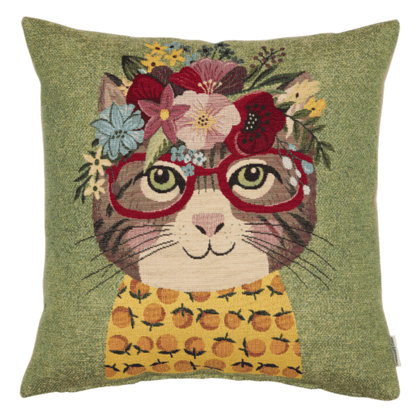 Cassie Cat Woven Cushion - 42x42cm (17
