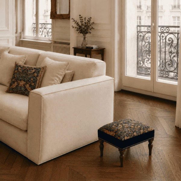 Strawberry Thief Midnight Upholstered Stool with Velvet Sides