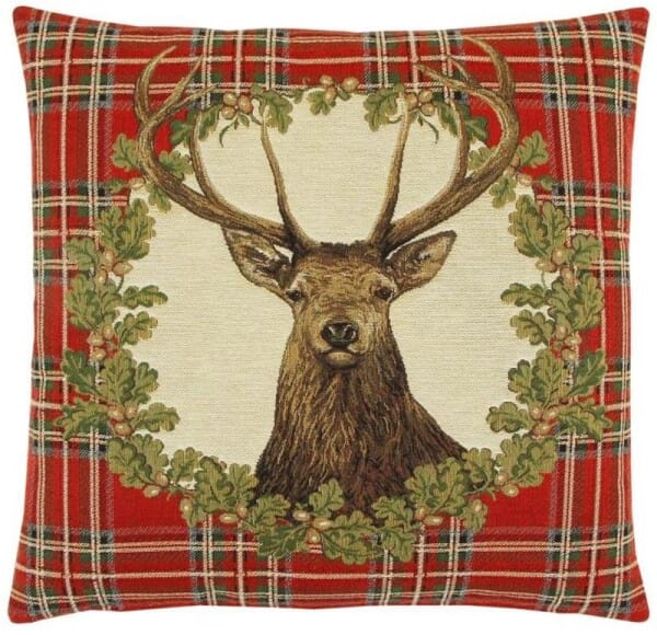 Stag Red Tartan Tapestry Cushion - 46x46cm (18