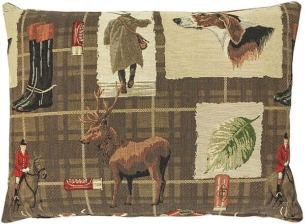 Hunting Brown Tartan Cushion with Feather Filler - 33x46cm (13