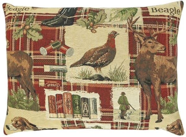 Beagle Red Tartan Cushion with Feather Filler - 33x46cm (13