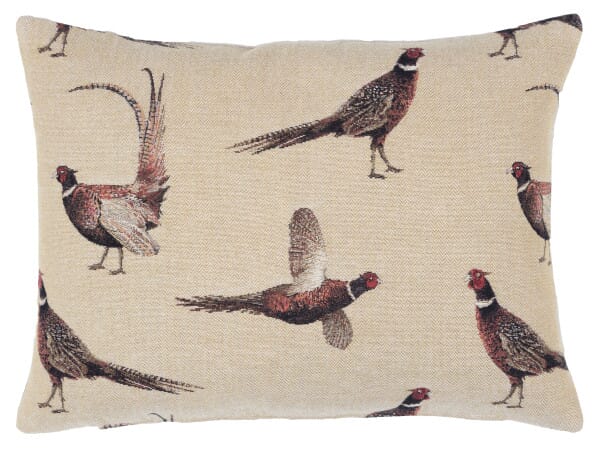 Country Pheasants Cushion with Feather Filler - 33x46cm (13