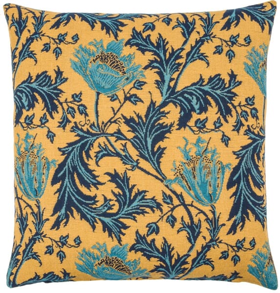 Morris Anemone Gold Blue Tapestry Cushion - 46x46cm (18