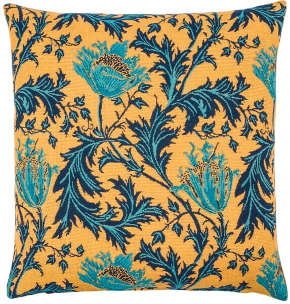 Morris Anemone Blue Gold Tapestry Cushion - 55 x 55cm