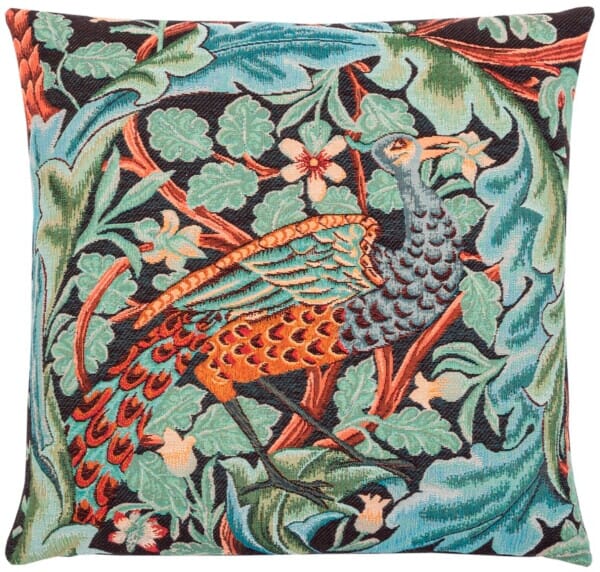 Pair of Acanthus Peacock & Bird Tapestry Cushions with Feather Filler - 46x46cm - Save £40