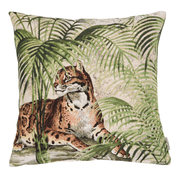 Leopard & Palms Woven Cushion - 42x42cm (17