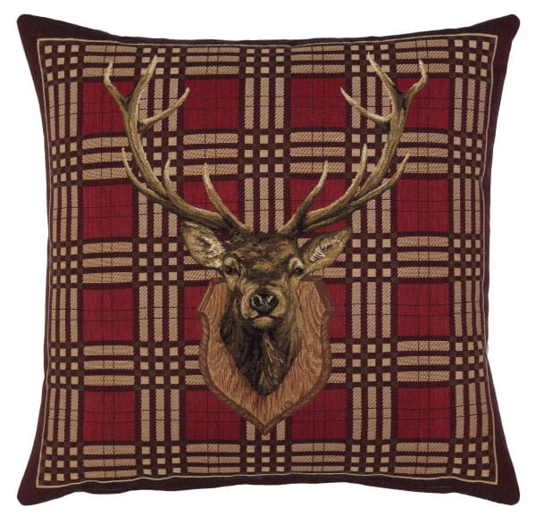 Stags Head Plaid Tapestry Cushion - 46x46cm (18