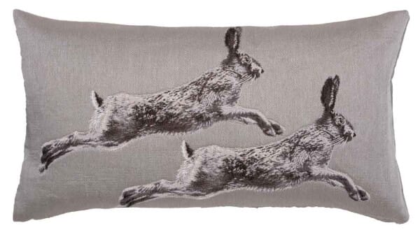 Leaping Hares Country Linen Tapestry Cushion - 33x60cm (13