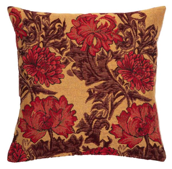 Chrysanthemums Gold Cushion with Feather Filler - 33x33cm (13