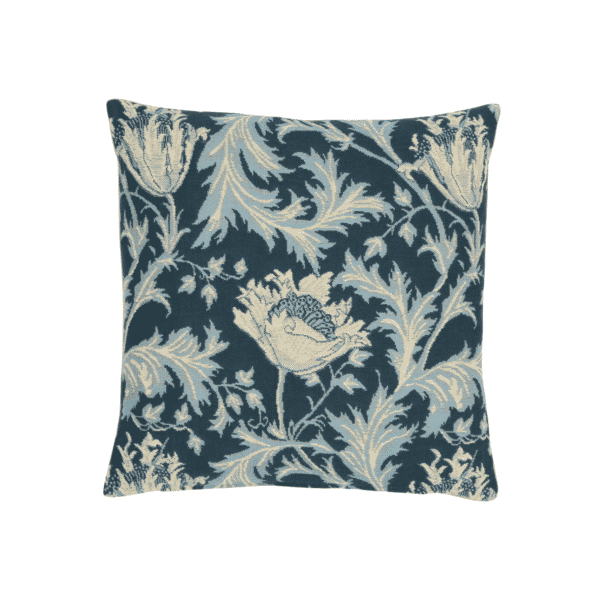 Anemone Blue Silver Tapestry Cushion with Feather Filler - 33x33cm (13