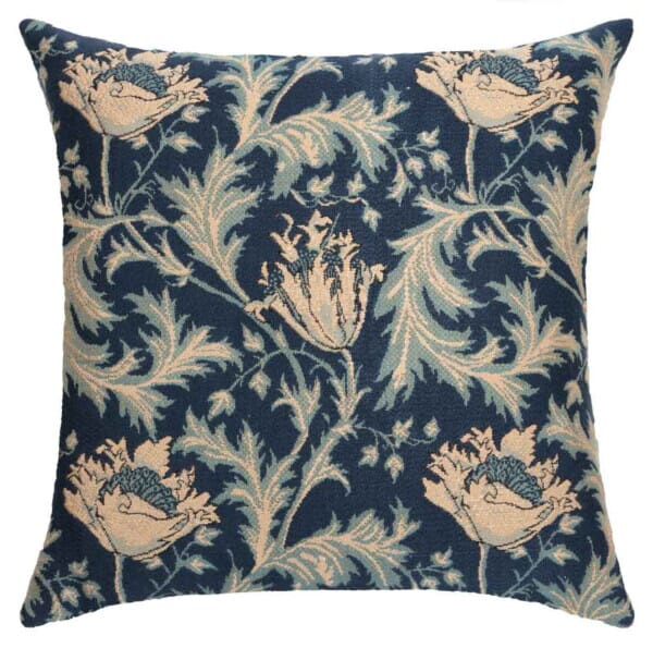 Morris Anemone Blue Silver Tapestry Cushion - 55 x 55cm
