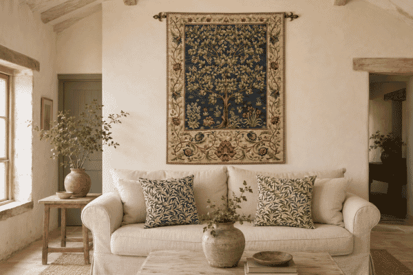 Tree of Life Loom Woven Tapestry - Blue - 3 Sizes Available