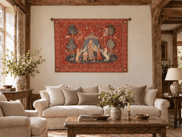 Lady with Unicorn - Tent Loom Woven Woolblend Tapestry - 3 Sizes Available