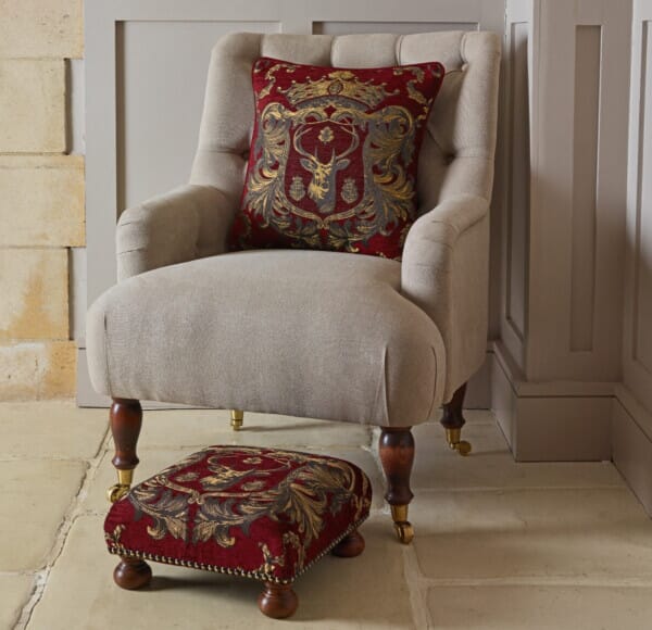 Regal Stag Red Tapestry Footstool