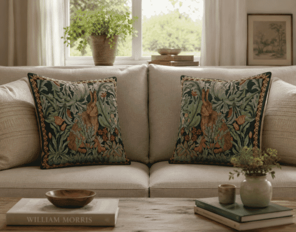 Pair of Morris Hare Tapestry Cushions with Feather Filler - 46x46cm - Save £20