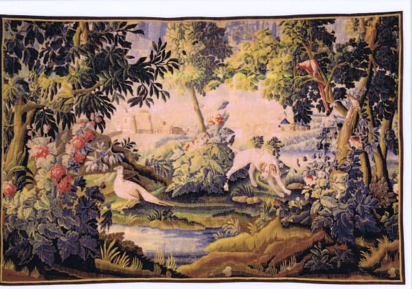 Verdure aux Chien et Oiseaux Exotiques Antique Original Tapestry - 230 x 350 cm (7'5