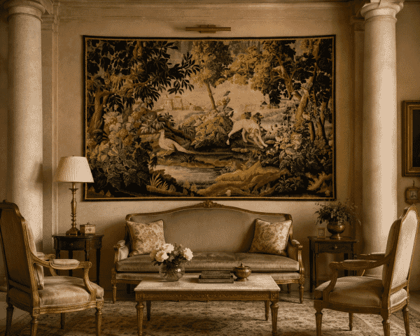 Verdure aux Chien et Oiseaux Exotiques Antique Original Tapestry - 230 x 350 cm (7'5