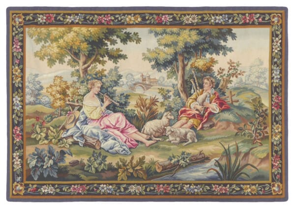 Scene Champetre d'Apres Boucher Antique Original Tapestry - 100 x 145 cm (3'3