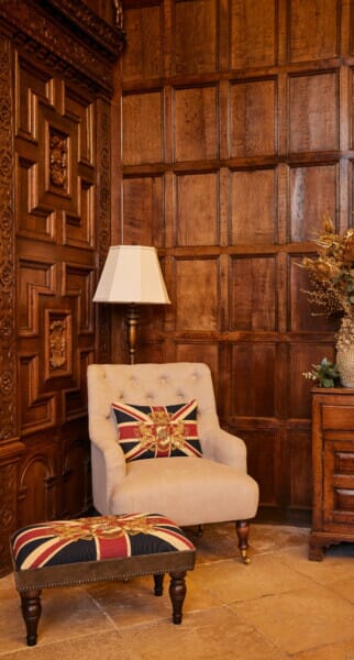 Union Jack Crest Upholstered Stool with Velvet Sides