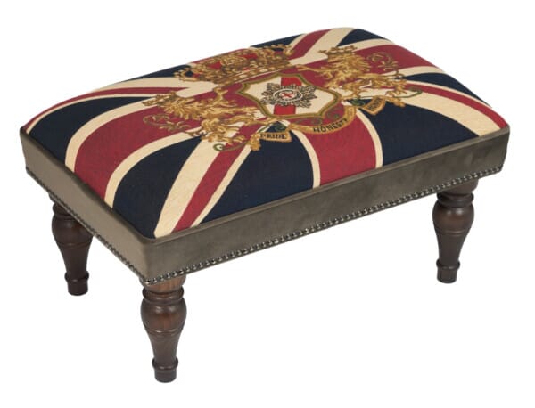 Union Jack Crest Upholstered Stool with Velvet Sides