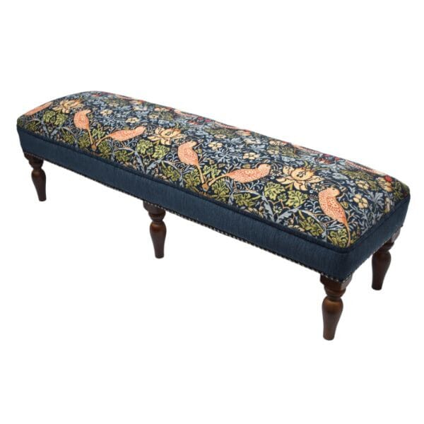 Strawberry Thief Navy Upholstered Fender Stool