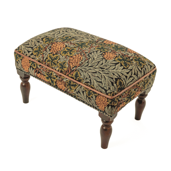 Morris Vines Upholstered Stool with Faux Leather Pipe 