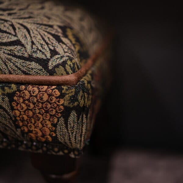 Morris Vines Upholstered Stool with Faux Leather Pipe 