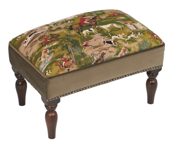 Horse & Hounds Upholstered Stool with Velvet Sides