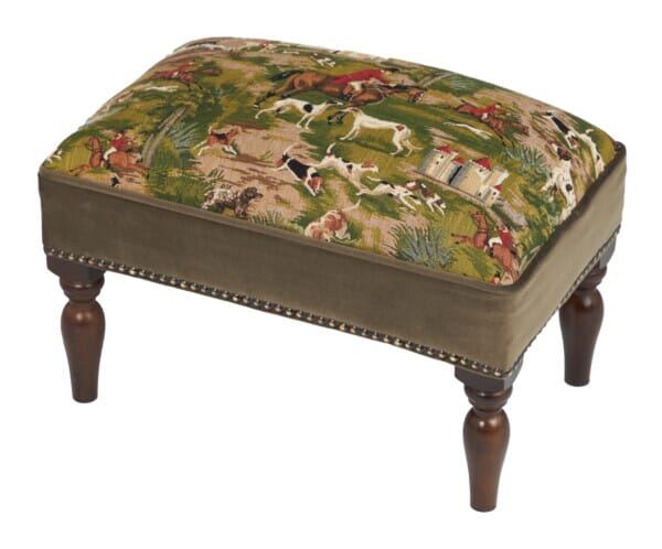 Horse & Hounds Upholstered Stool with Velvet Sides
