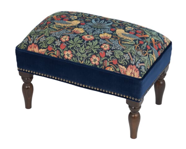 Strawberry Thief Midnight Upholstered Stool with Velvet Sides
