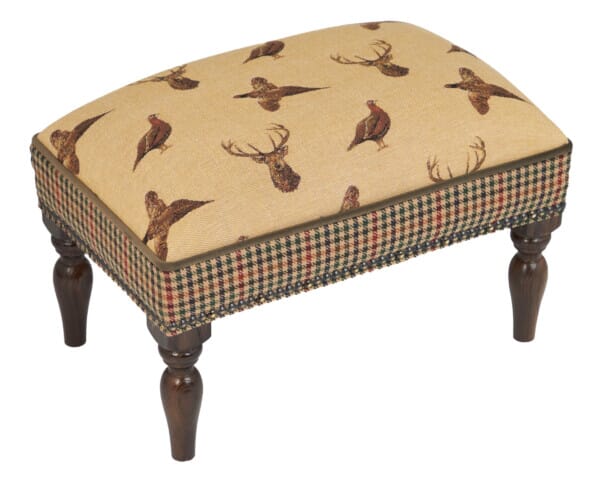 Highland Beige Upholstered Stool with Tweed Sides