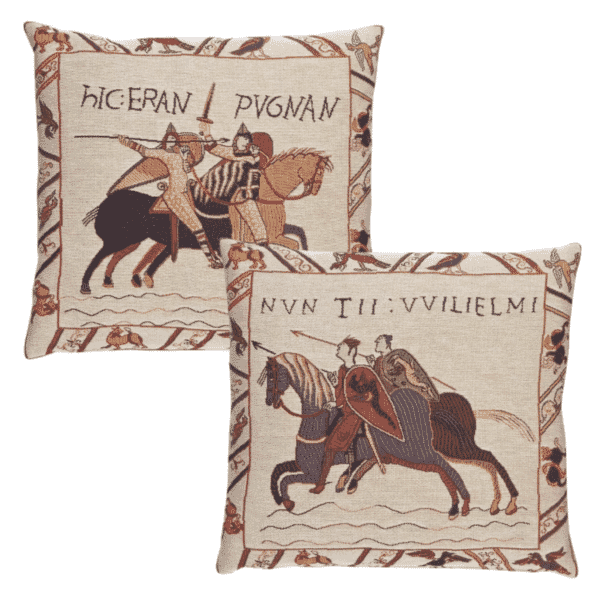 Pair of Bayeux Tapestry Cushions with Feather Filler - 46x46cm - Save £40