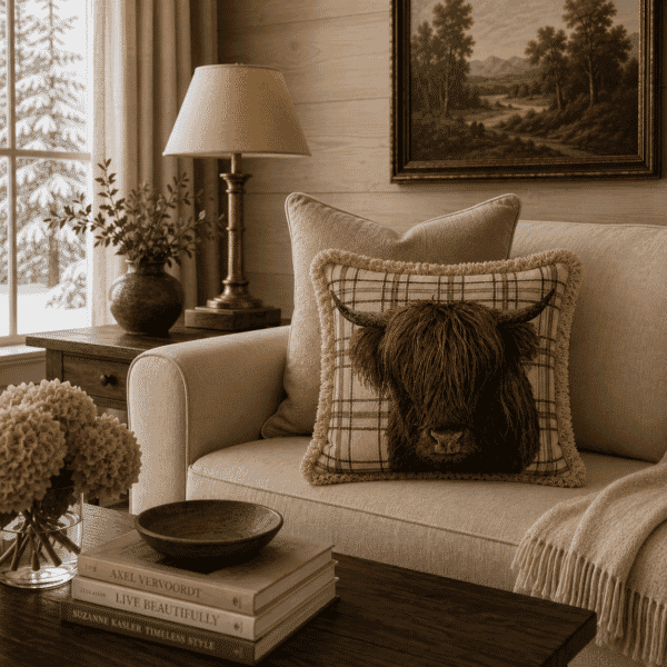 Highland Cow with fringe Tapestry Cushion - 46x46cm (18