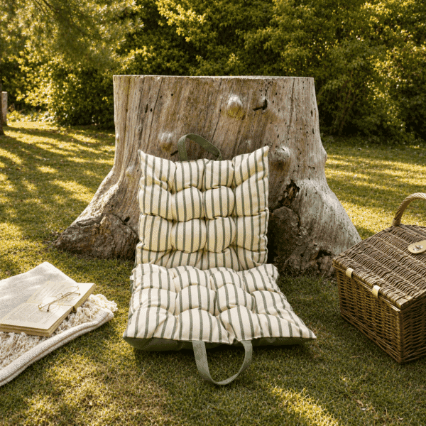 Olive Stripe Woven Outdoor Folding Carry Cushion - 50 x 100 cm (20