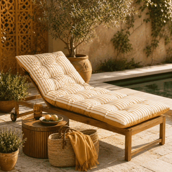Ochre Stripe Woven Outdoor Lounger Cushion - 190 x 65 cm (75