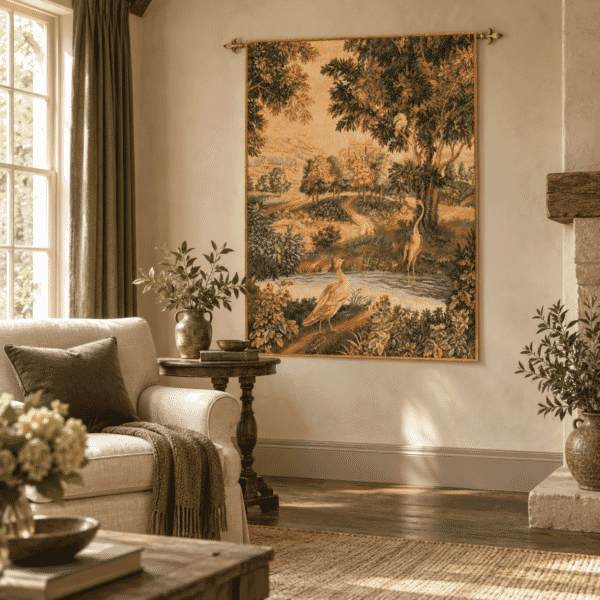 Verdure with Birds Loom Woven Woolblend Tapestry (without Border) - 132 x 95 cm (4’4” x 3’1”) - Requires Rod Size 3