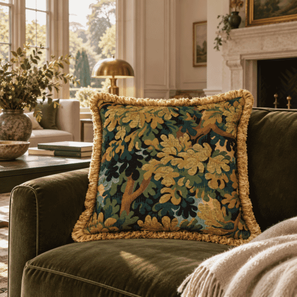 Verdure Royale Cushion with Gold Fringe - 48x48cm (19