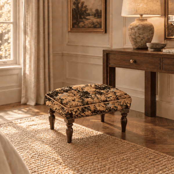 Verdure Royale Upholstered Stool with Faux Leather Pipe 