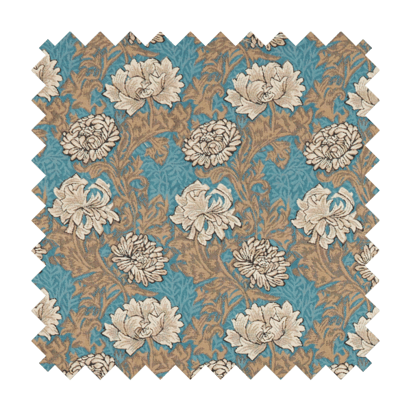Chrysanthemums Aqua Tapestry Fabric