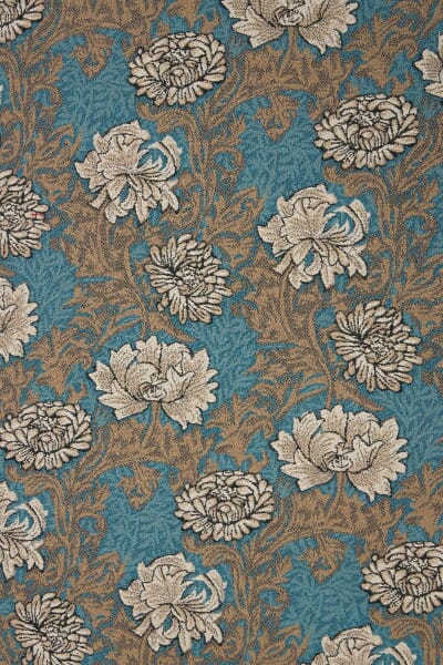 Chrysanthemums Aqua Tapestry Fabric