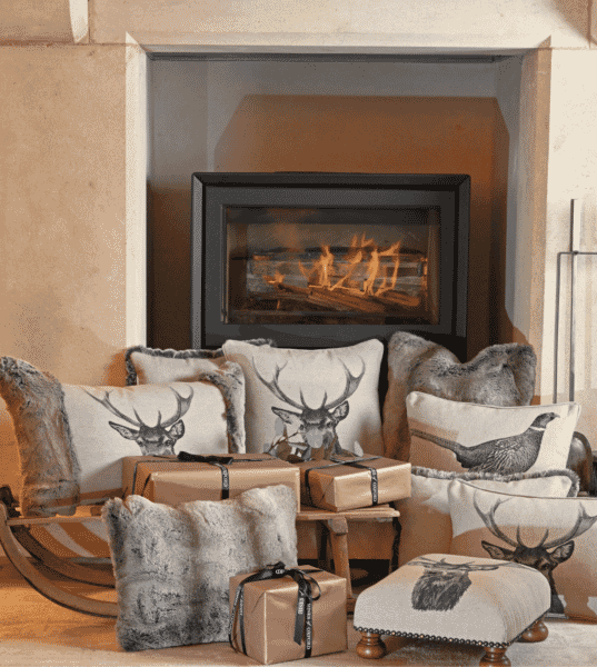 Stag Faux Fur Cushion with Linen back - 33x55cm (15