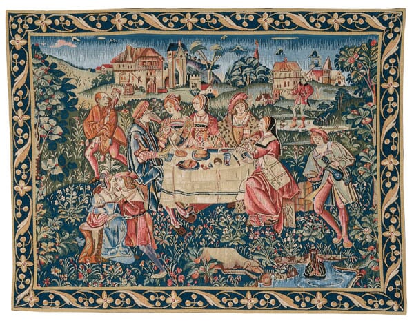 Country Picnic (Blue Border) Loom Woven Tapestry - 2 Sizes Available