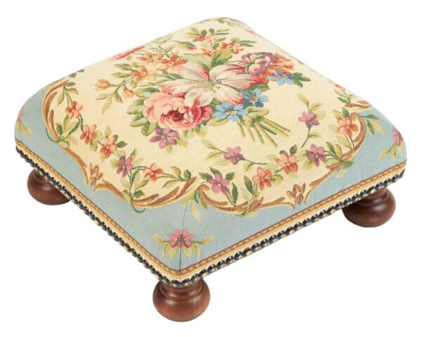 Aubusson Bouquet Blue Tapestry Footstool