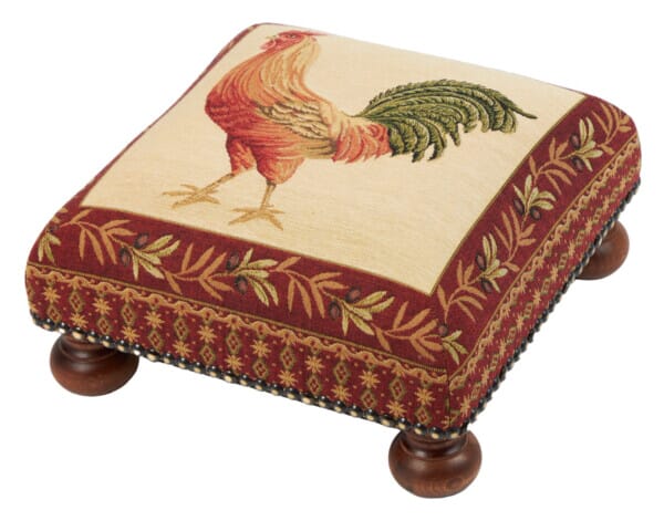 Red Cockerel Tapestry Footstool