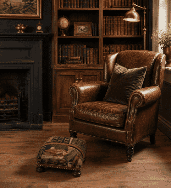 Library Tapestry Footstool