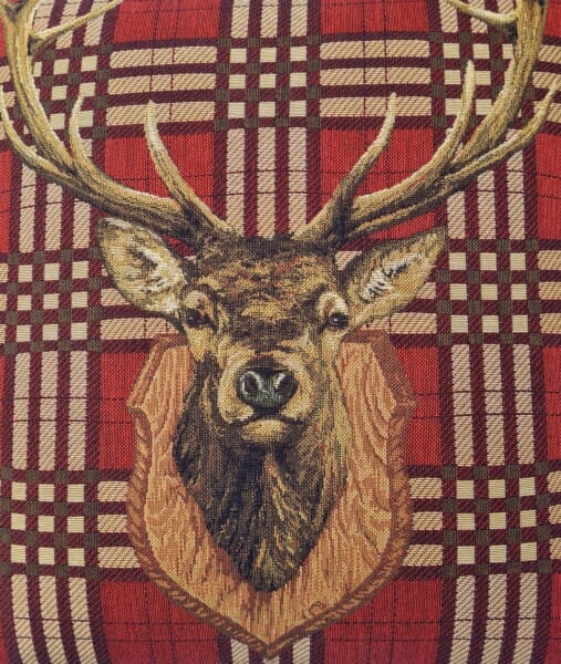 Stags Head Plaid Tapestry Footstool